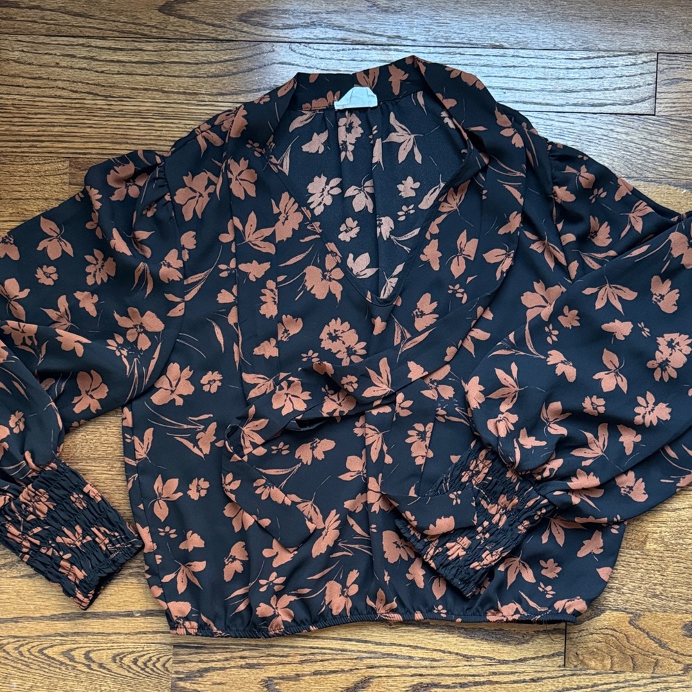 Sienna Sky Black and Burnt Orange Floral Blouse